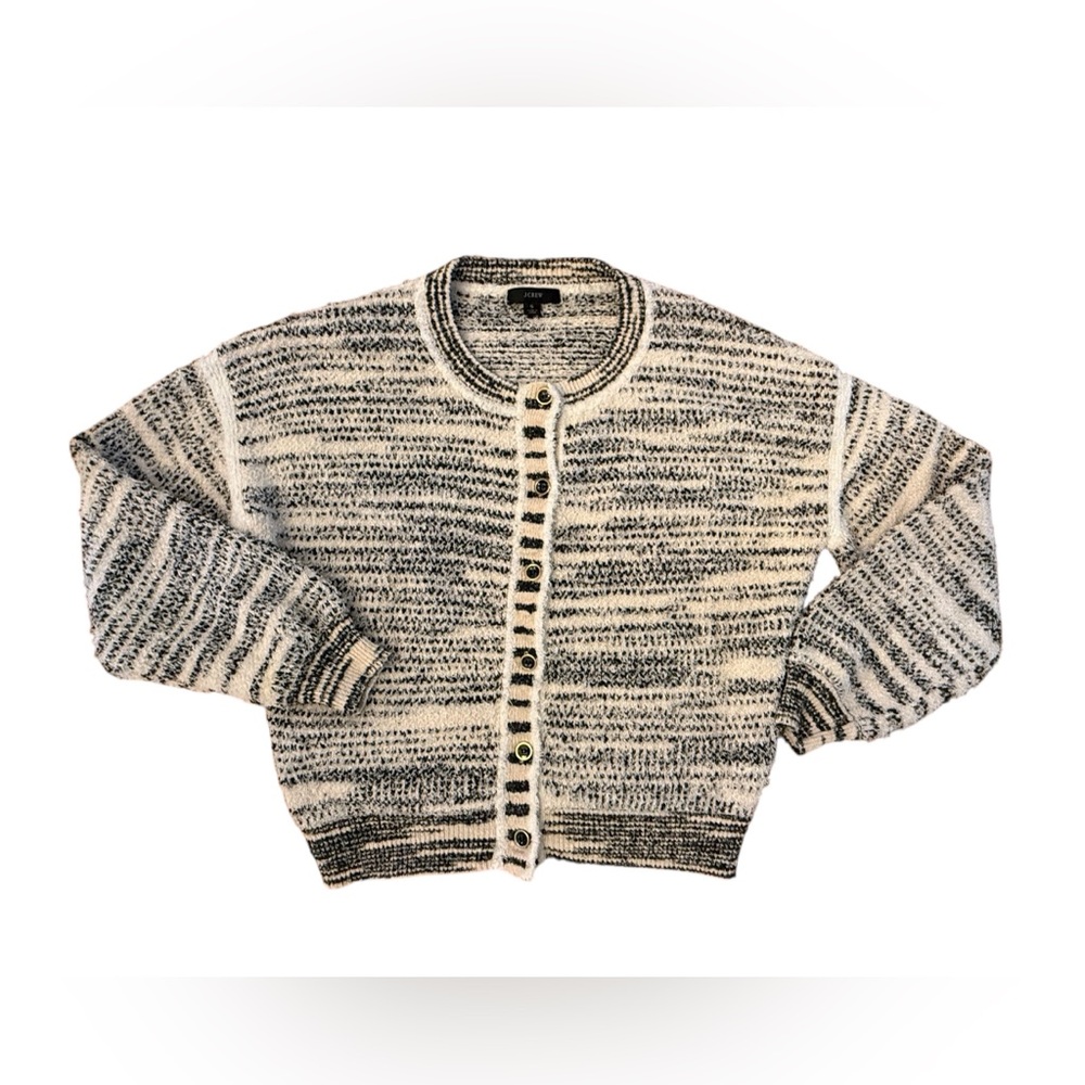 J. Crew Space Dyed Cream and Black Cardigan Classic Quiet Luxury Small